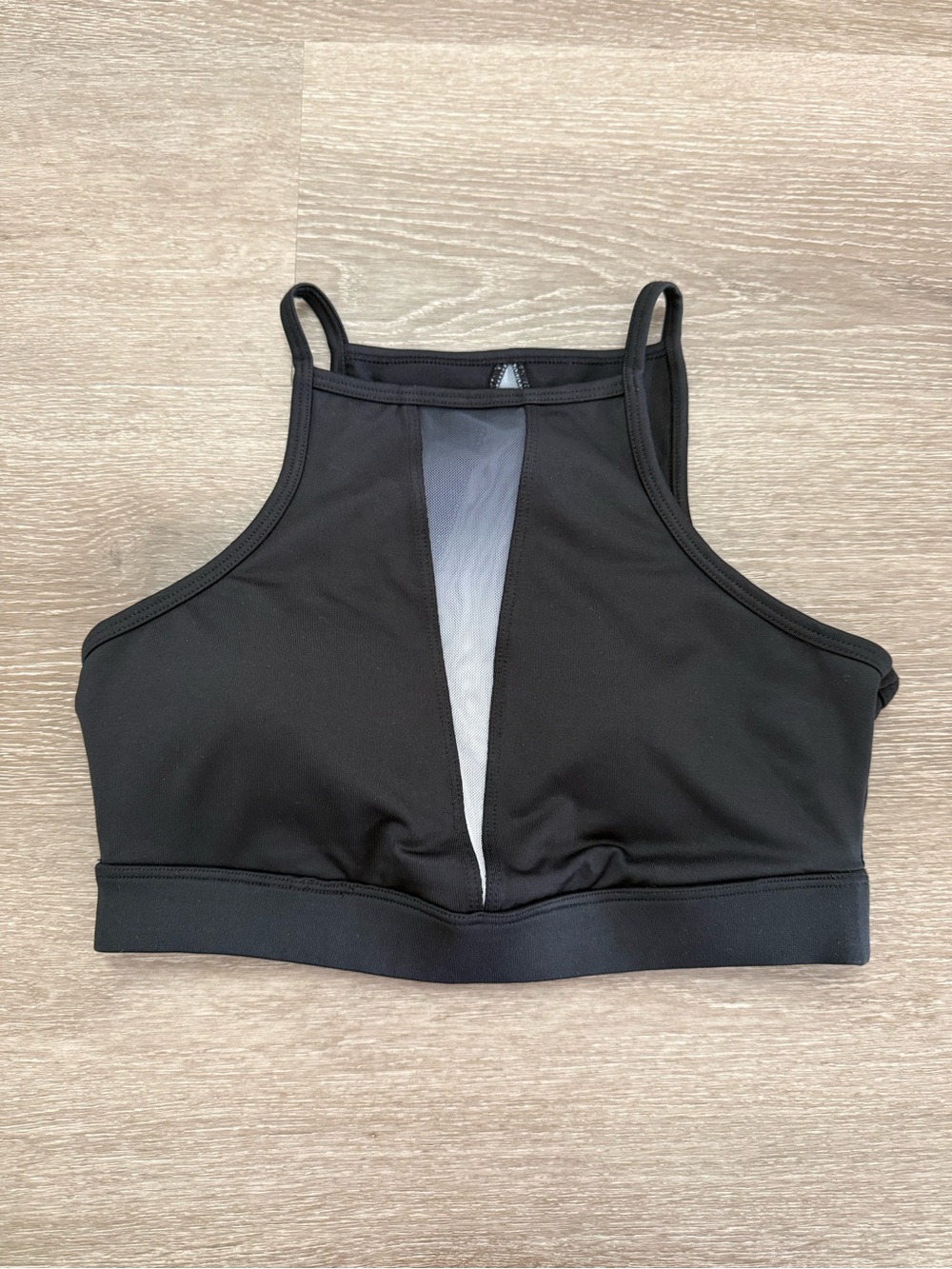 C&C California Black High-Neck Sports Bralette with Mesh Insert
